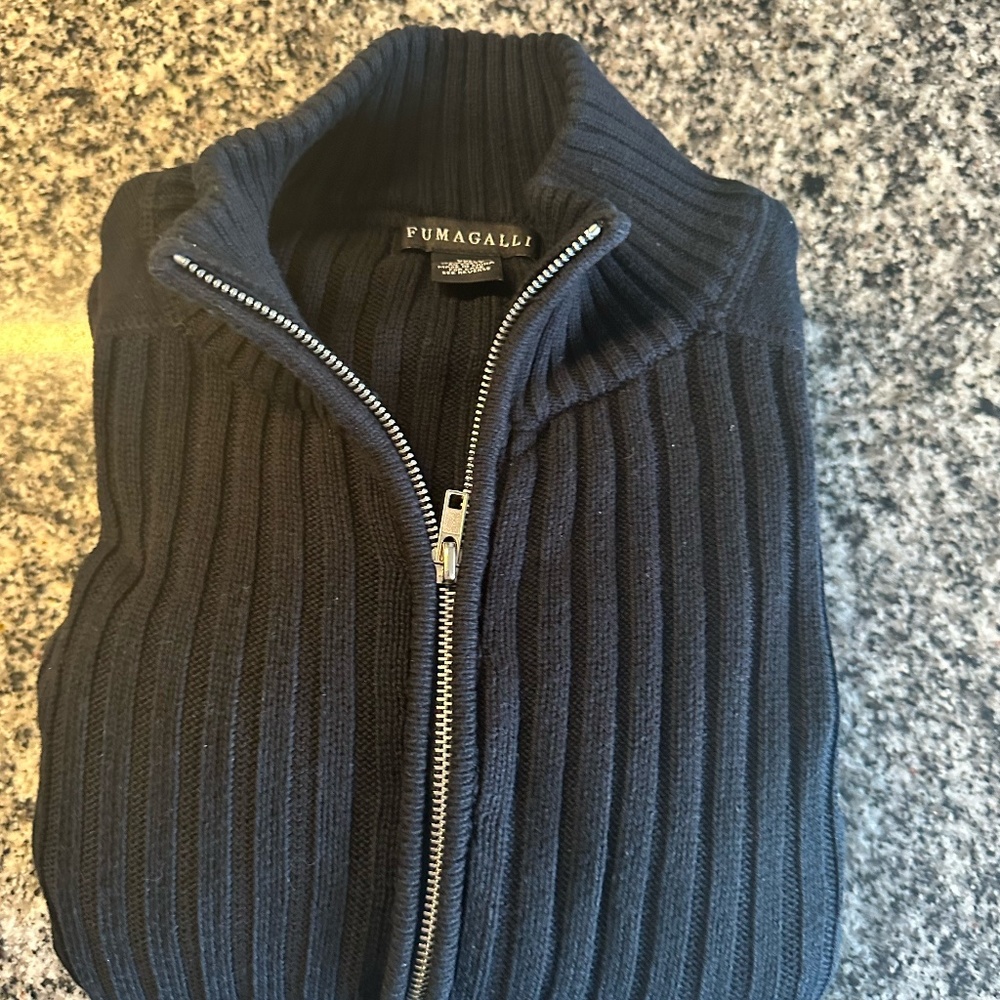 Fumagalli Men's Zip Dark Navy Blue Cardigan Sweater ~ 100% Cotton ~ XXL